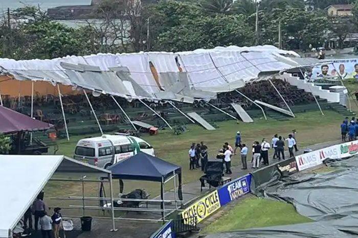 श्रीलंका बनाम ऑस्ट्रेलिया: हवा और बरसात से गिरा स्टैंड, देखें वीडियो